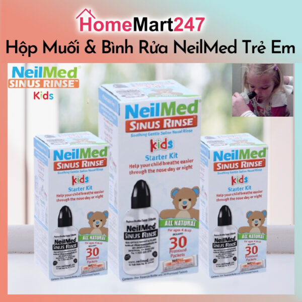 BỘ BÌNH RỬA MŨI 120ML VÀ 30 GÓI MUỐI VÀNG TRẺ EM NEILMED CHÍNH HÃNG MỸ