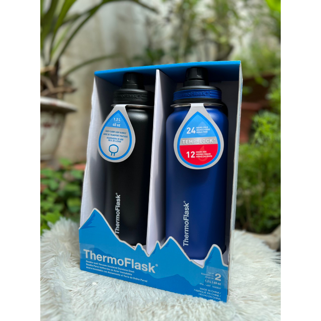 Bình giữ nhiệt ThermoFlask 1.2L 2023 set màu đen - xanh