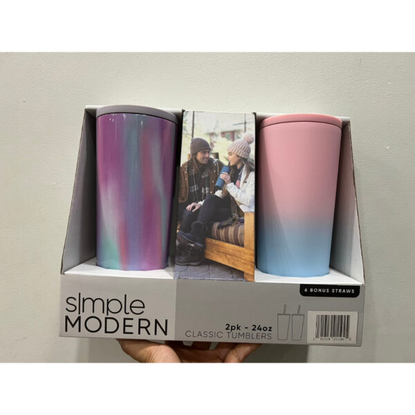 HỘP LY GIỮ NHIỆT SIMPLE MODERN 710ML - GIỮ LẠNH ĐẾN 24 TIẾNG - KÈM 3 ỐNG HÚT - CLASSIC TUMBLERS 24 OZ SET MÀU TAFFY VÀ BIFROST