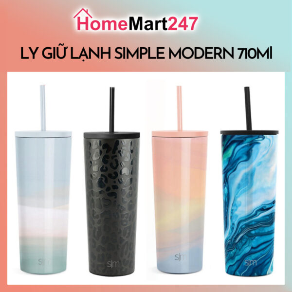 LY GIỮ NHIỆT SIMPLE MODERN 710ML - GIỮ LẠNH ĐẾN 24 TIẾNG - KÈM 3 ỐNG HÚT - CLASSIC TUMBLERS 24 OZ