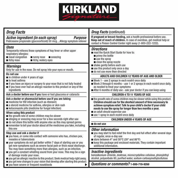 Mặt sau thực phẩm chức năng Thuốc trị viêm xoang Kirkland Aller-Flo chính hãng Mỹ