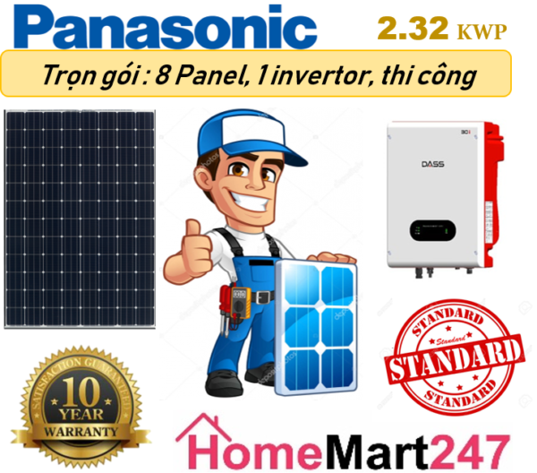 HỆ THỐNG ĐIỆN MẶT TRỜI HÒA LƯỚI 2.32 KWP – THƯƠNG HIỆU PANASONIC (Cao cấp)