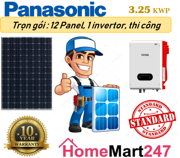 HỆ THỐNG ĐIỆN MẶT TRỜI HÒA LƯỚI 2.32 KWP – THƯƠNG HIỆU PANASONIC (Tiêu chuẩn)