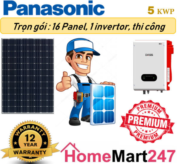 HỆ THỐNG ĐIỆN MẶT TRỜI HÒA LƯỚI 5 KWP – THƯƠNG HIỆU PANASONIC (Tiêu chuẩn)